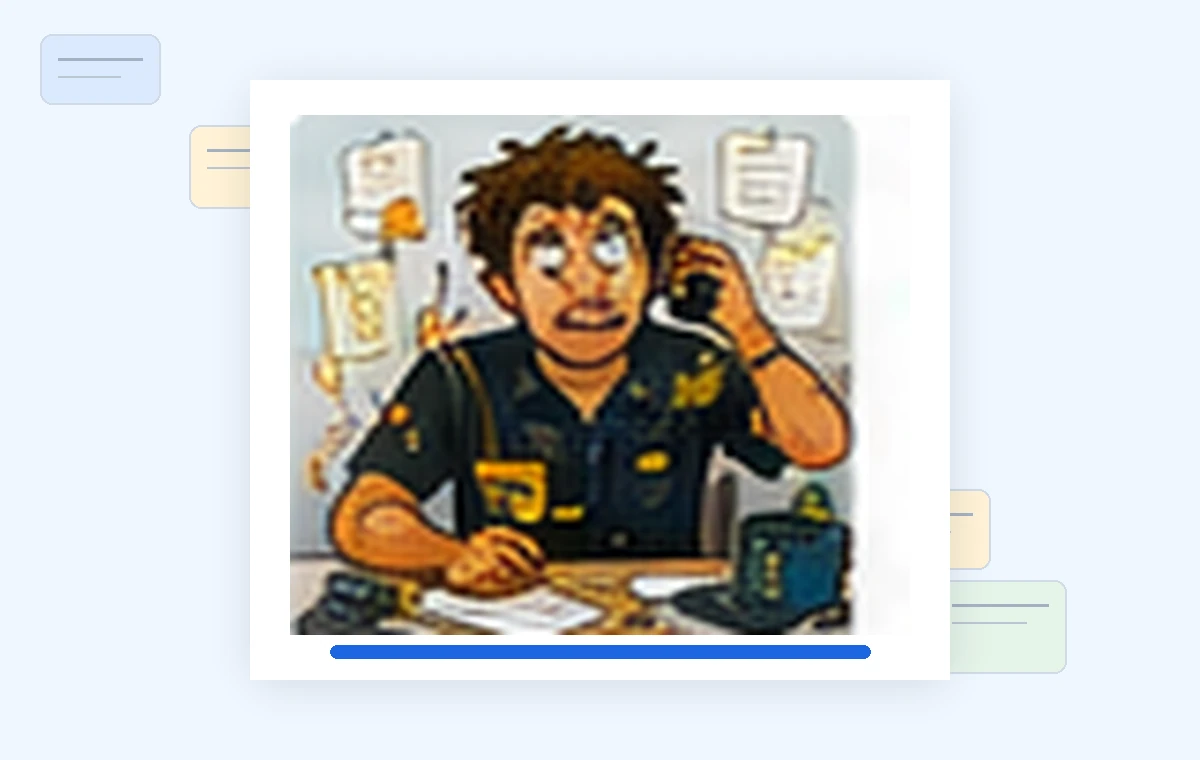 Cartoon illustration of a busy electricians business owner dealing with paperwork and day-to-day work.